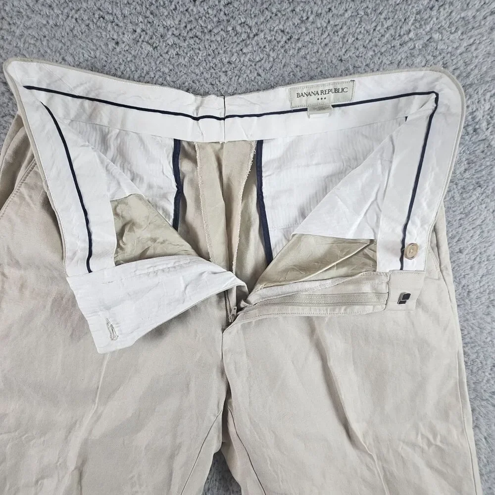 Banana Republic Pants Mens 36x31* Beige Linen Cotton Flat Front Lined Casual